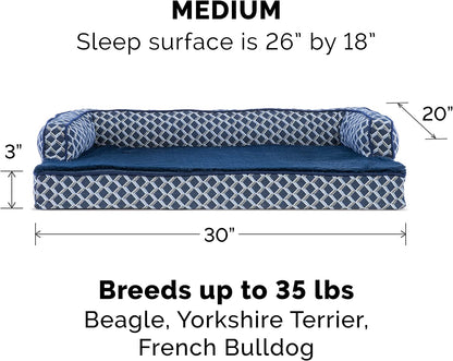 Luxurious Memory Foam Dog Bed with Removable Bolsters - Ideal for Medium Dogs up to 35 Lbs - Plush Diamond Blue Design for Ultimate Comfort and Style