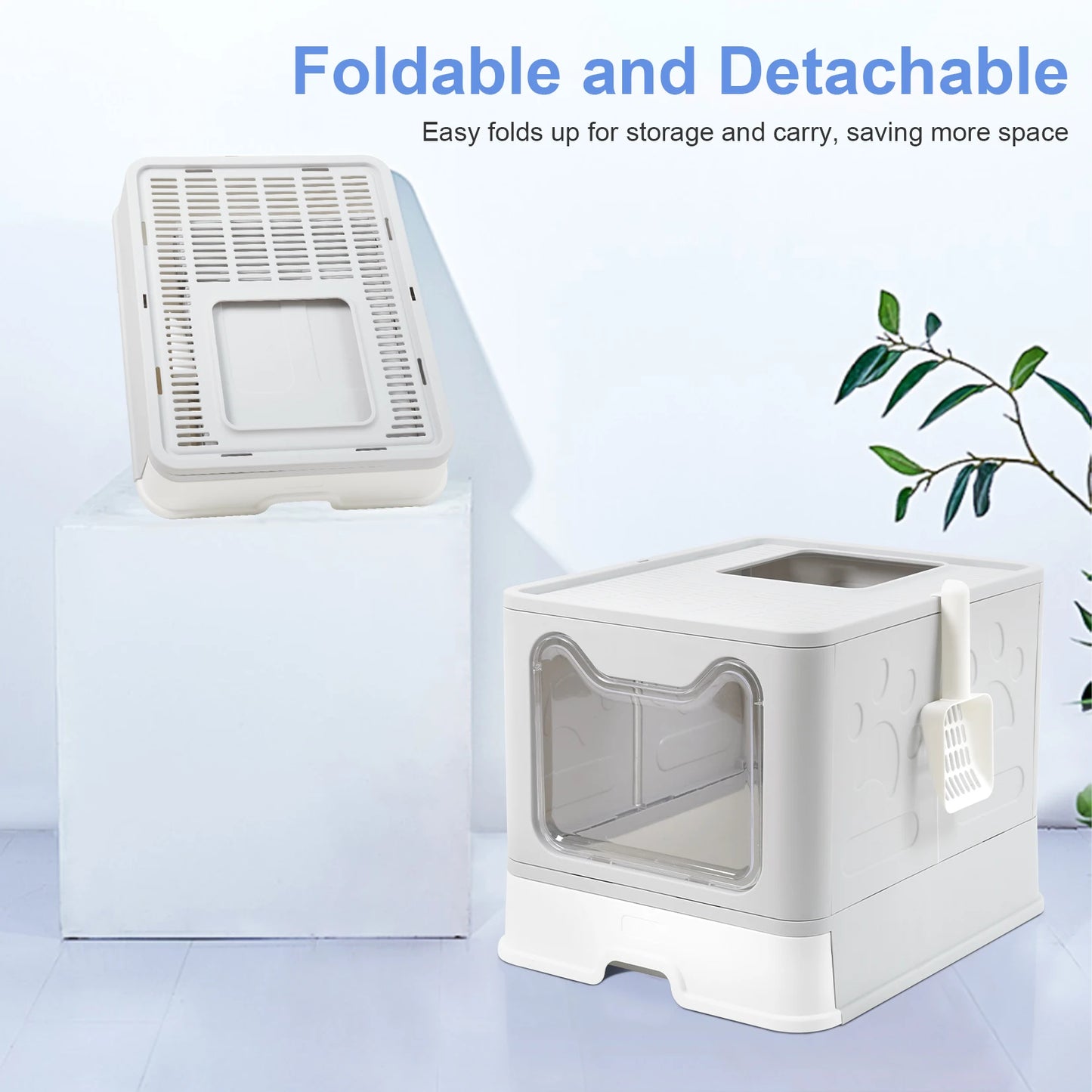 Discover the XXL Large Space Foldable Cat Litter Box – Ultimate Comfort with Front Entry & Top Exit!