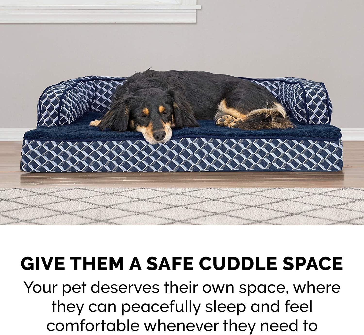 Luxurious Memory Foam Dog Bed with Removable Bolsters - Ideal for Medium Dogs up to 35 Lbs - Plush Diamond Blue Design for Ultimate Comfort and Style