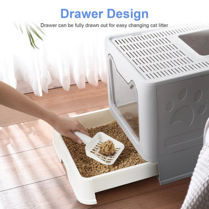 Discover the XXL Large Space Foldable Cat Litter Box – Ultimate Comfort with Front Entry & Top Exit!