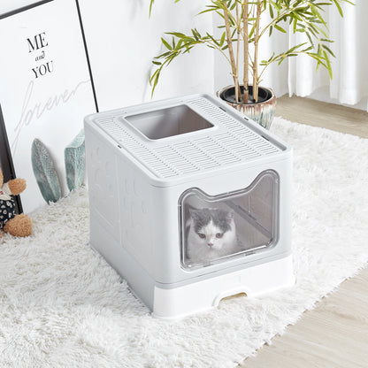 Discover the XXL Large Space Foldable Cat Litter Box – Ultimate Comfort with Front Entry & Top Exit!
