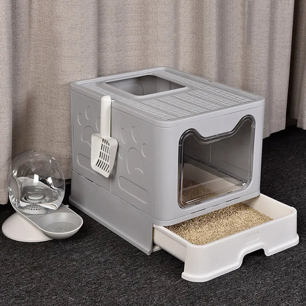 Discover the XXL Large Space Foldable Cat Litter Box – Ultimate Comfort with Front Entry & Top Exit!