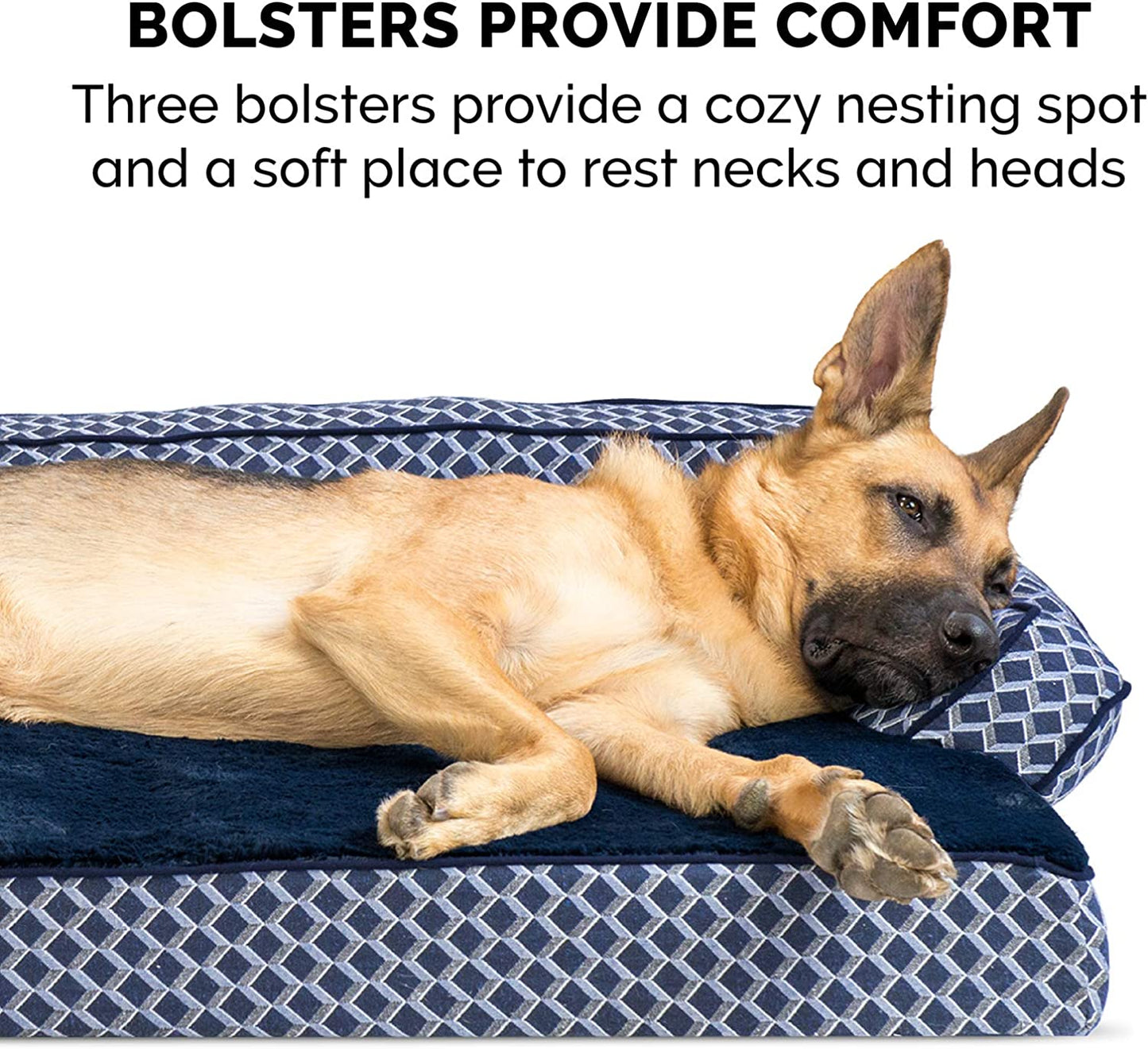 Luxurious Memory Foam Dog Bed with Removable Bolsters - Ideal for Medium Dogs up to 35 Lbs - Plush Diamond Blue Design for Ultimate Comfort and Style