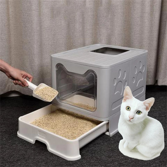 Discover the XXL Large Space Foldable Cat Litter Box – Ultimate Comfort with Front Entry & Top Exit!