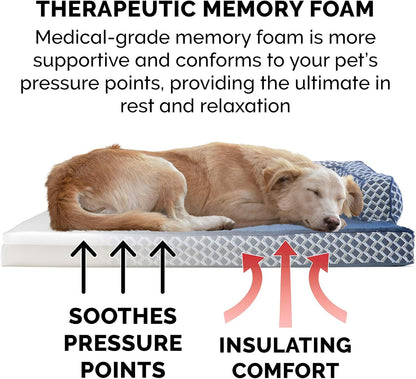 Luxurious Memory Foam Dog Bed with Removable Bolsters - Ideal for Medium Dogs up to 35 Lbs - Plush Diamond Blue Design for Ultimate Comfort and Style